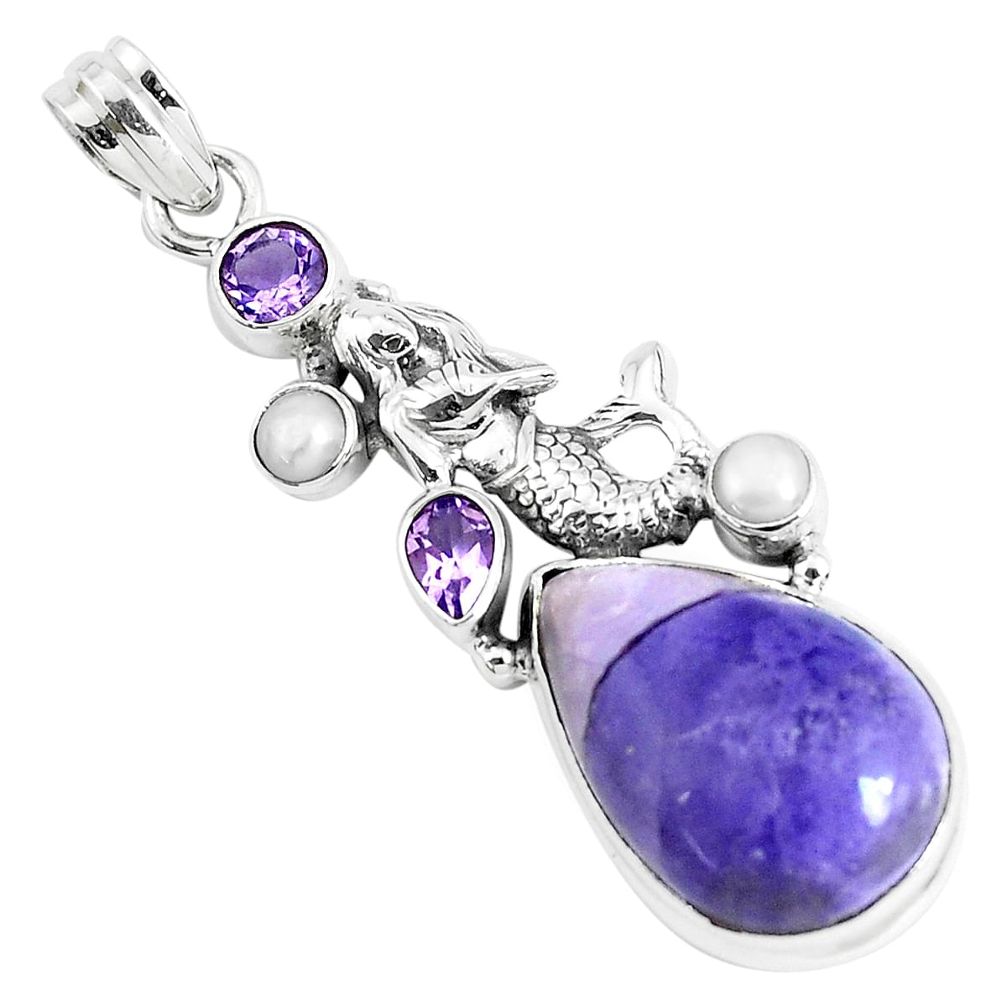 19.41cts natural purple tiffany stone 925 silver fairy mermaid pendant p49442