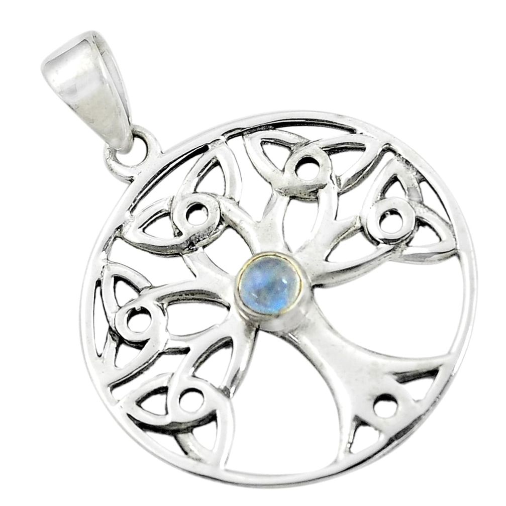 0.36cts natural rainbow moonstone 925 silver tree of life pendant d31984