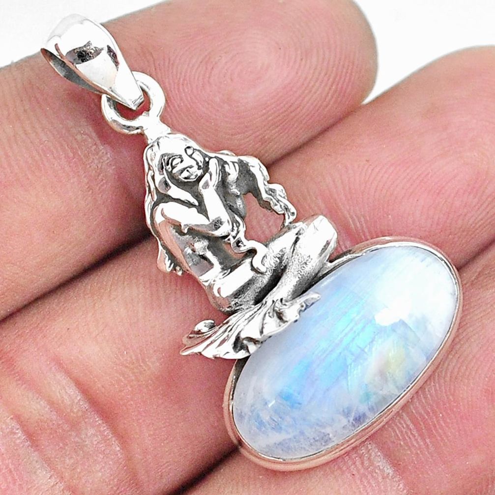 11.86cts natural rainbow moonstone 925 sterling silver angel pendant p49557