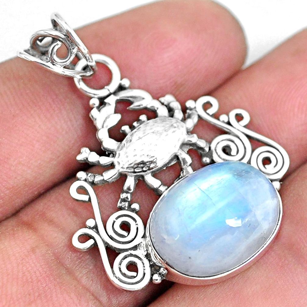 9.63cts natural rainbow moonstone 925 sterling silver crab pendant p59776