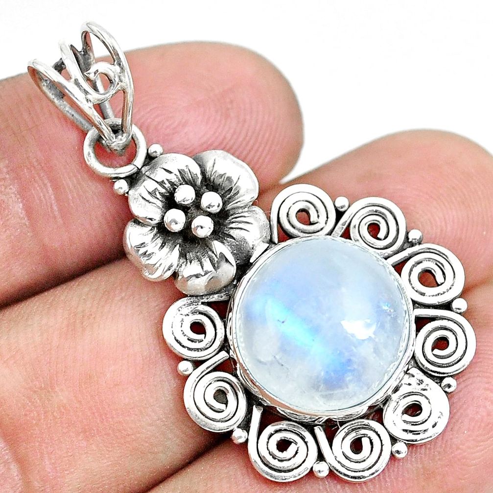 10.64cts natural rainbow moonstone 925 sterling silver flower pendant d31259