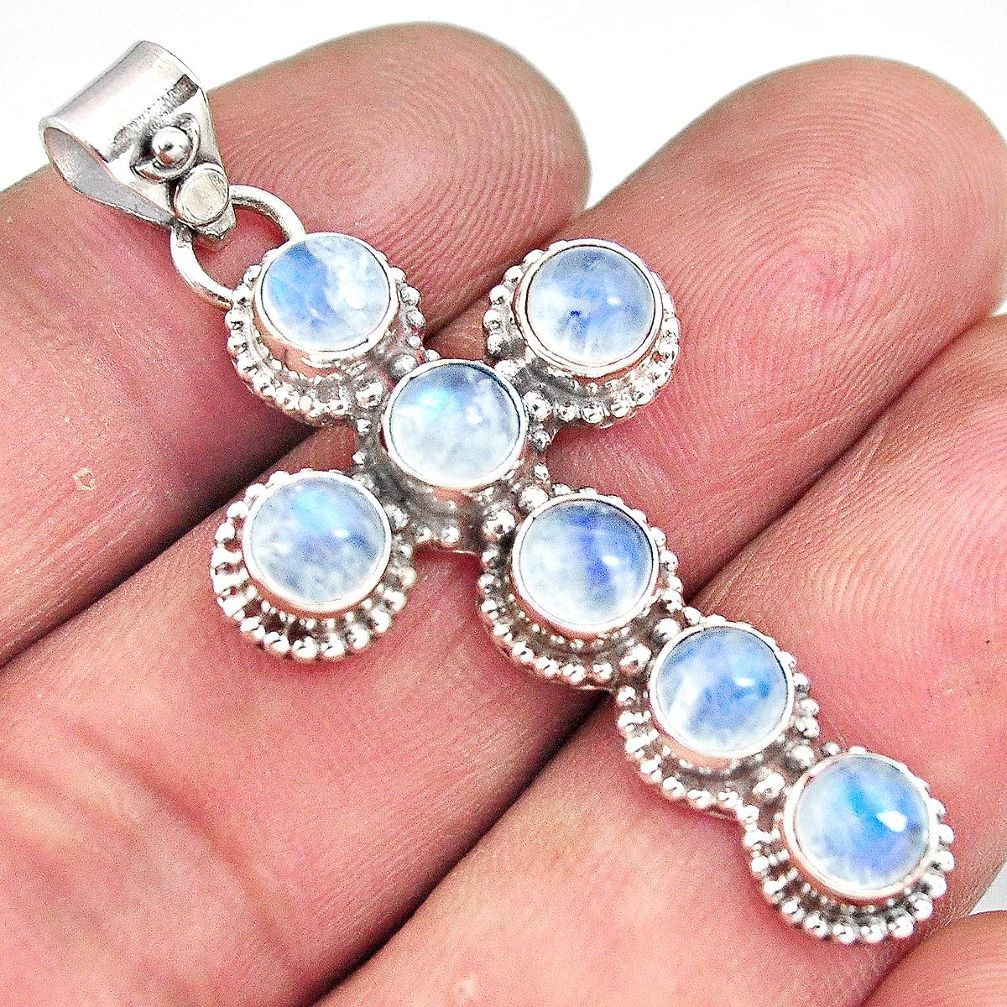 6.46cts natural rainbow moonstone 925 sterling silver holy cross pendant d32540