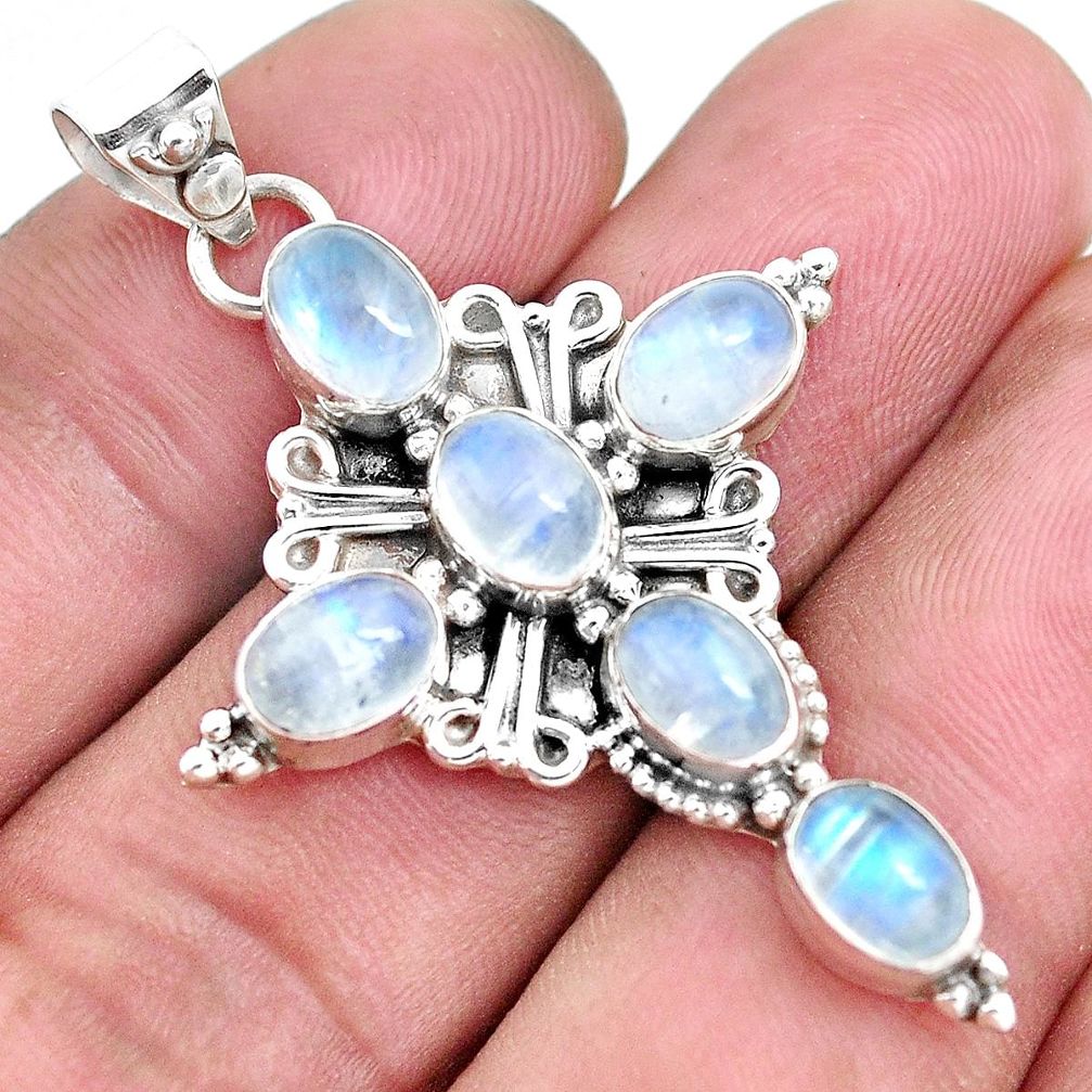9.63cts natural rainbow moonstone 925 sterling silver holy cross pendant p36019