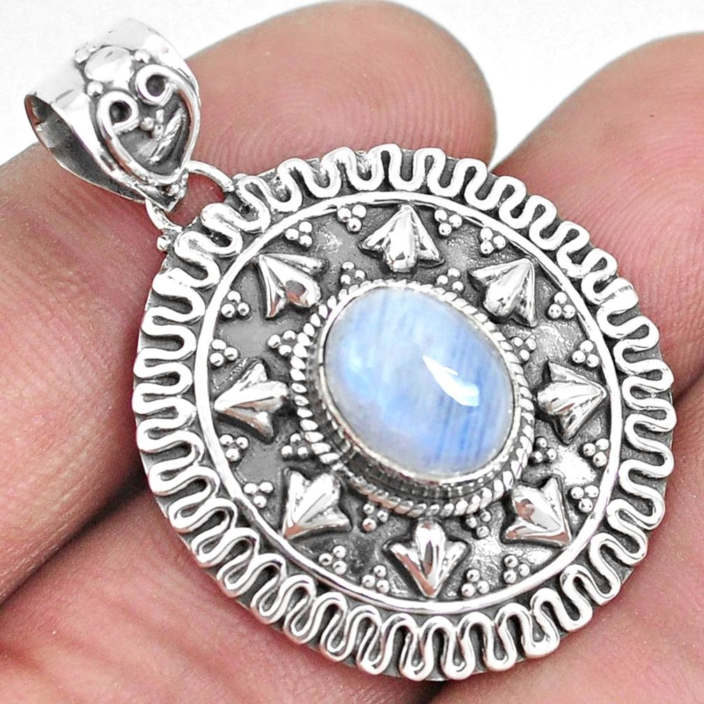 4.50cts natural rainbow moonstone 925 sterling silver pendant jewelry p33547