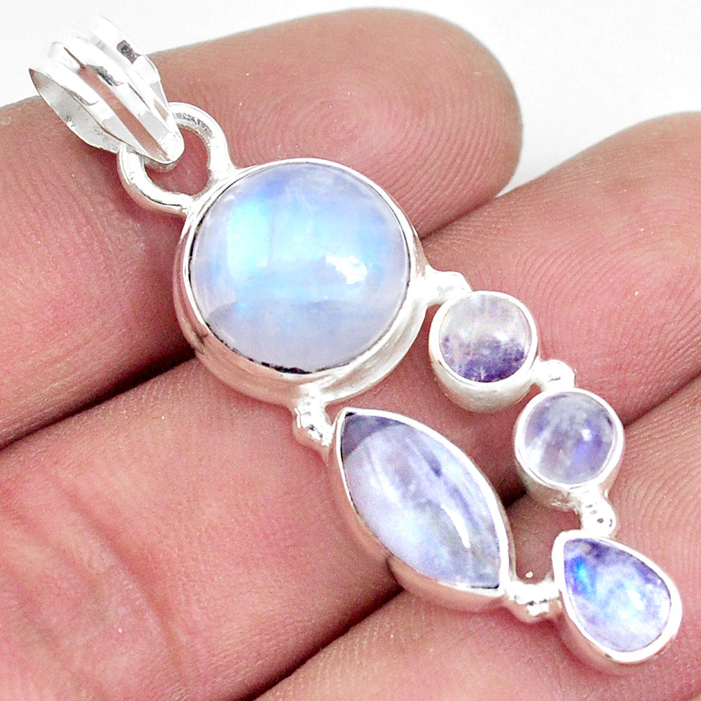 11.02cts natural rainbow moonstone 925 sterling silver pendant jewelry p33697