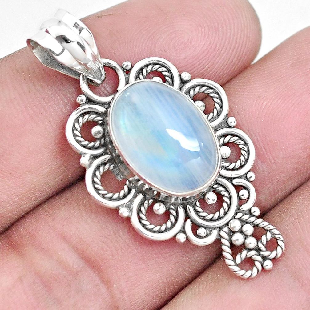 6.36cts natural rainbow moonstone 925 sterling silver pendant jewelry p39417