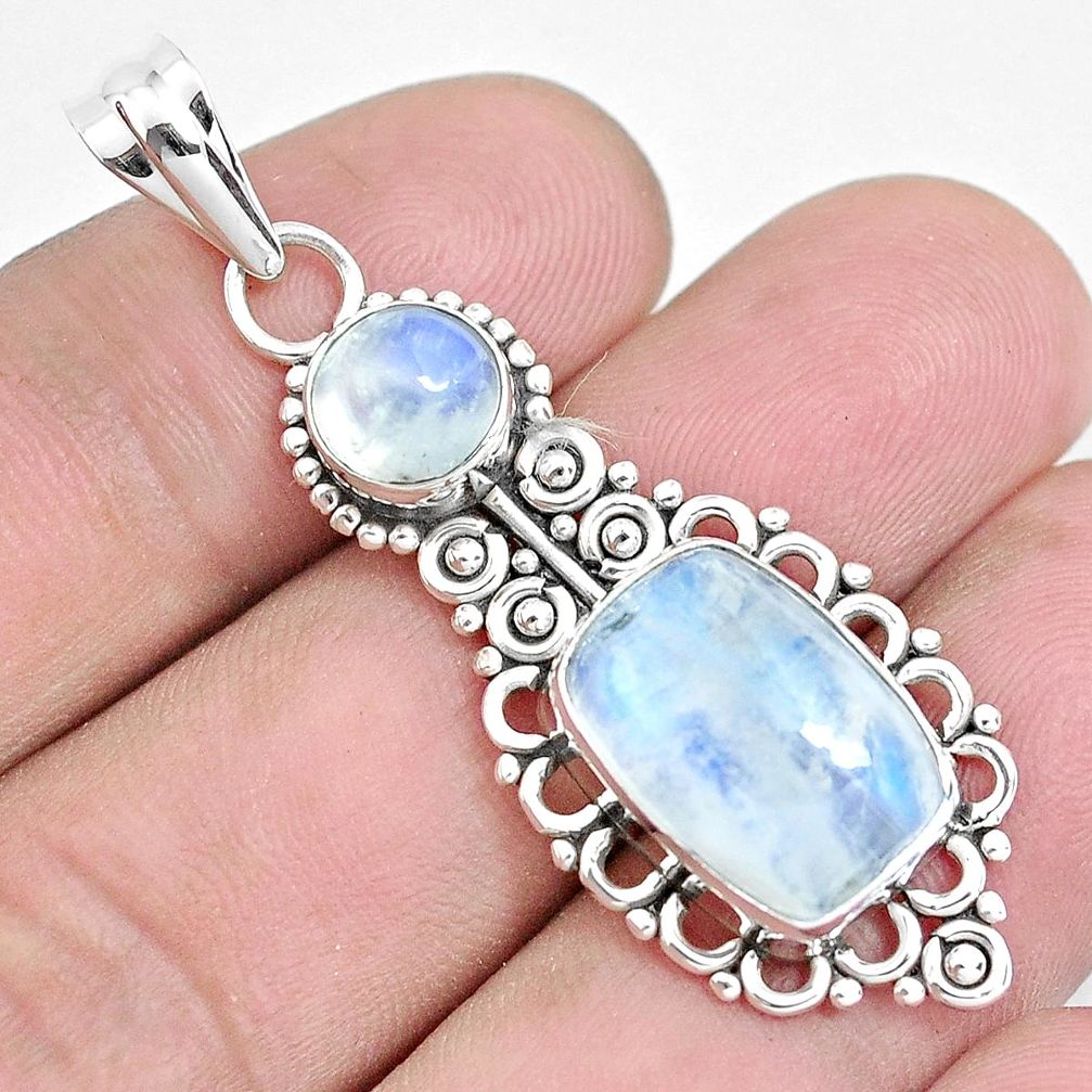 7.66cts natural rainbow moonstone 925 sterling silver pendant jewelry p39439