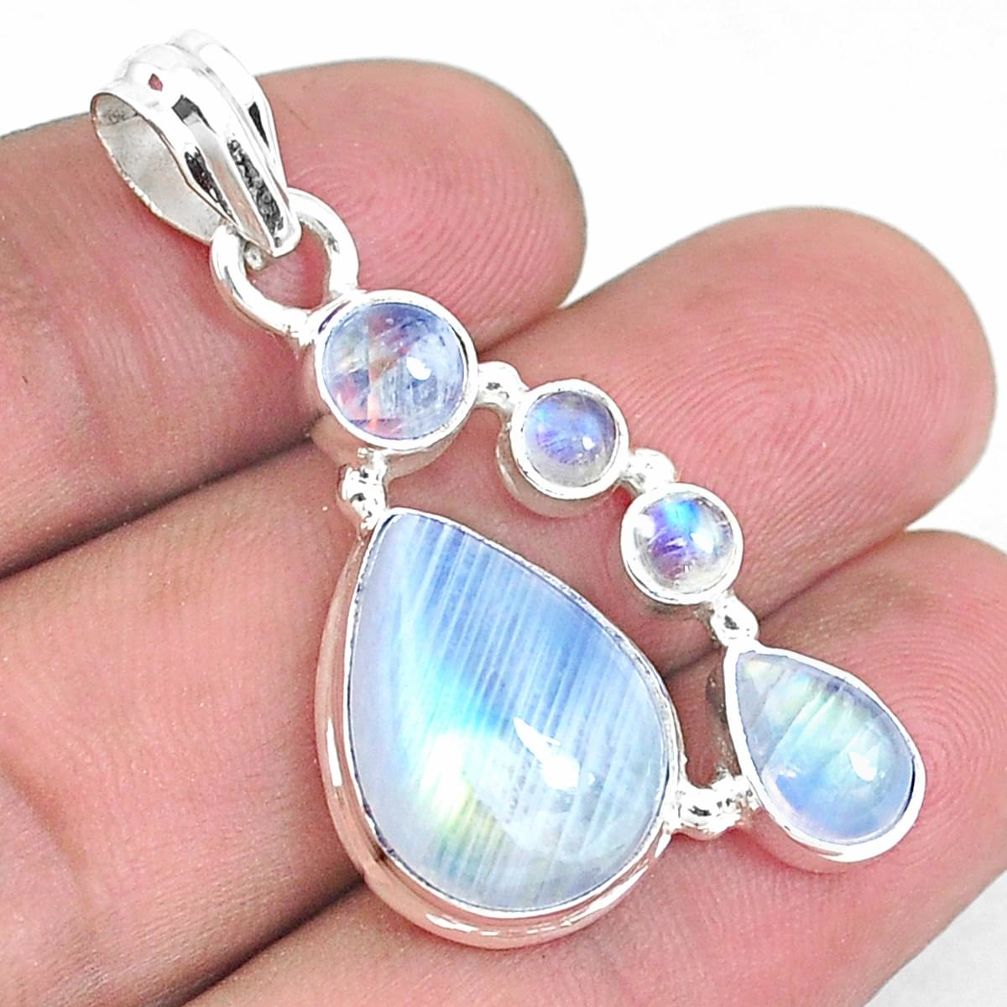 15.86cts natural rainbow moonstone 925 sterling silver pendant jewelry p39842
