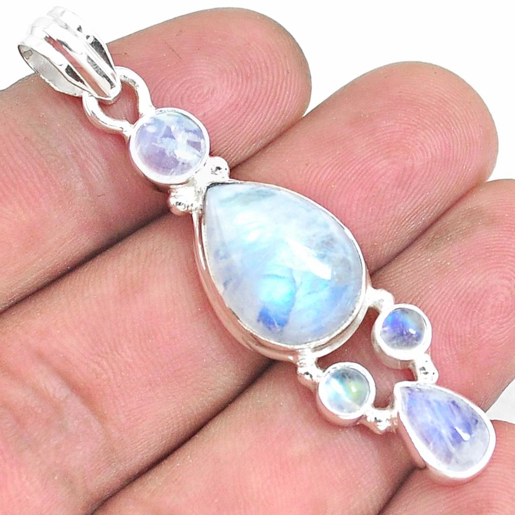 14.37cts natural rainbow moonstone 925 sterling silver pendant jewelry p39857