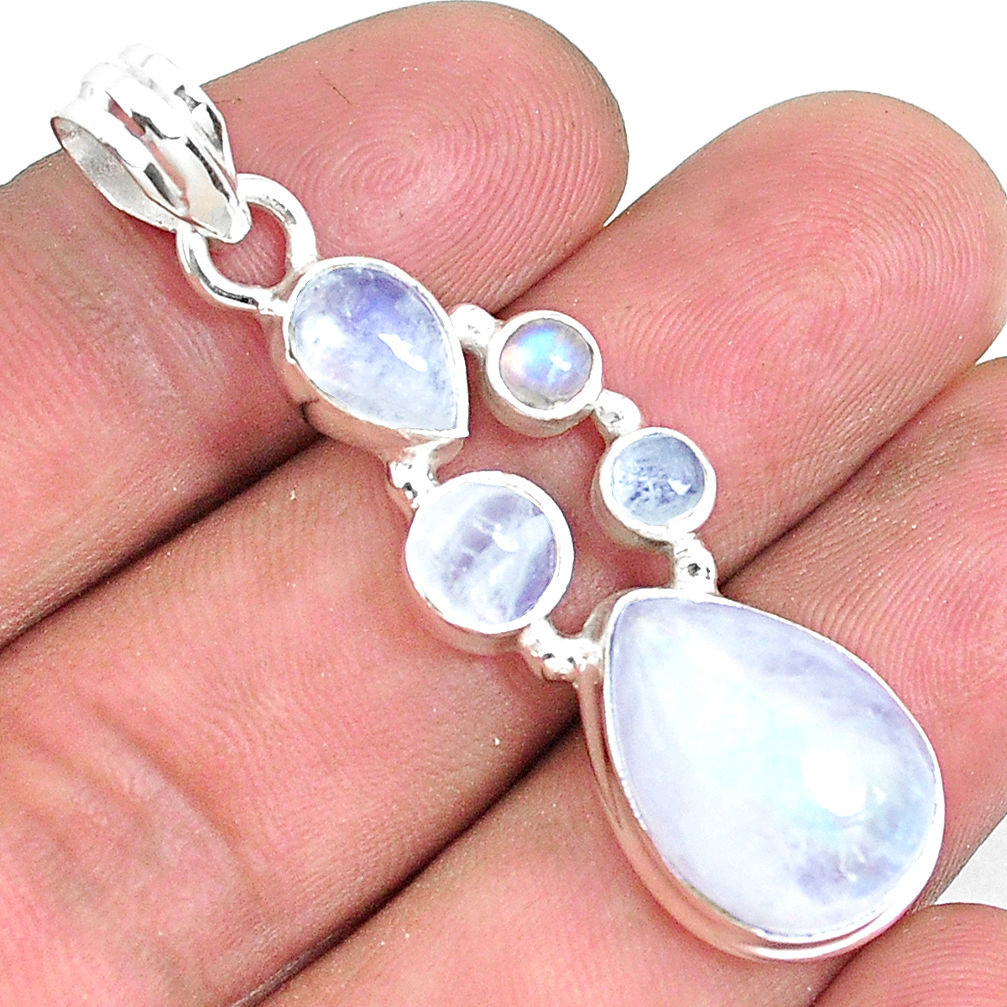 15.33cts natural rainbow moonstone 925 sterling silver pendant jewelry p39876