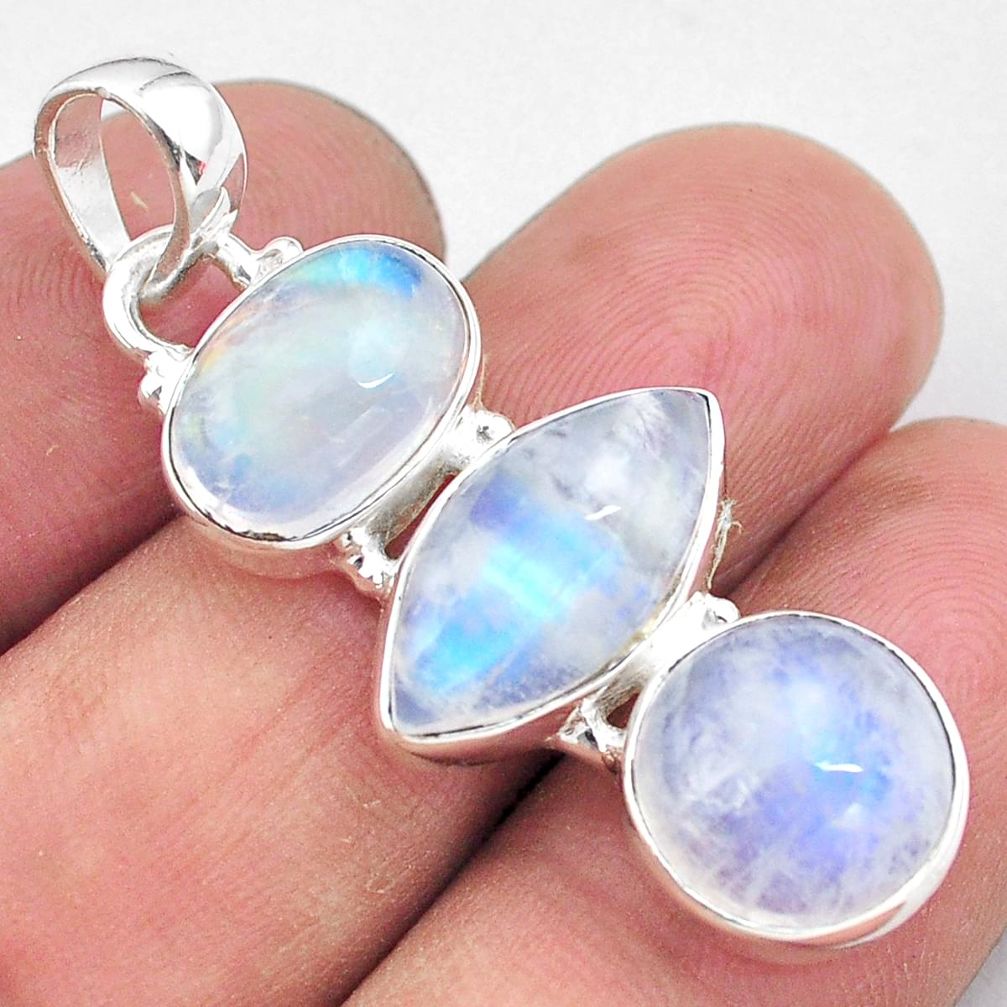 13.77cts natural rainbow moonstone 925 sterling silver pendant jewelry p85900