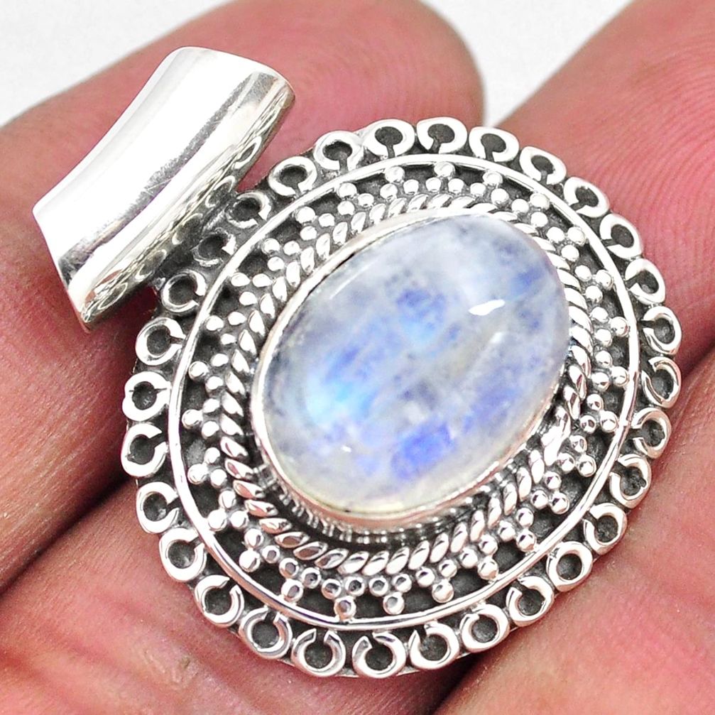 8.71cts natural rainbow moonstone 925 sterling silver pendant jewelry p86630