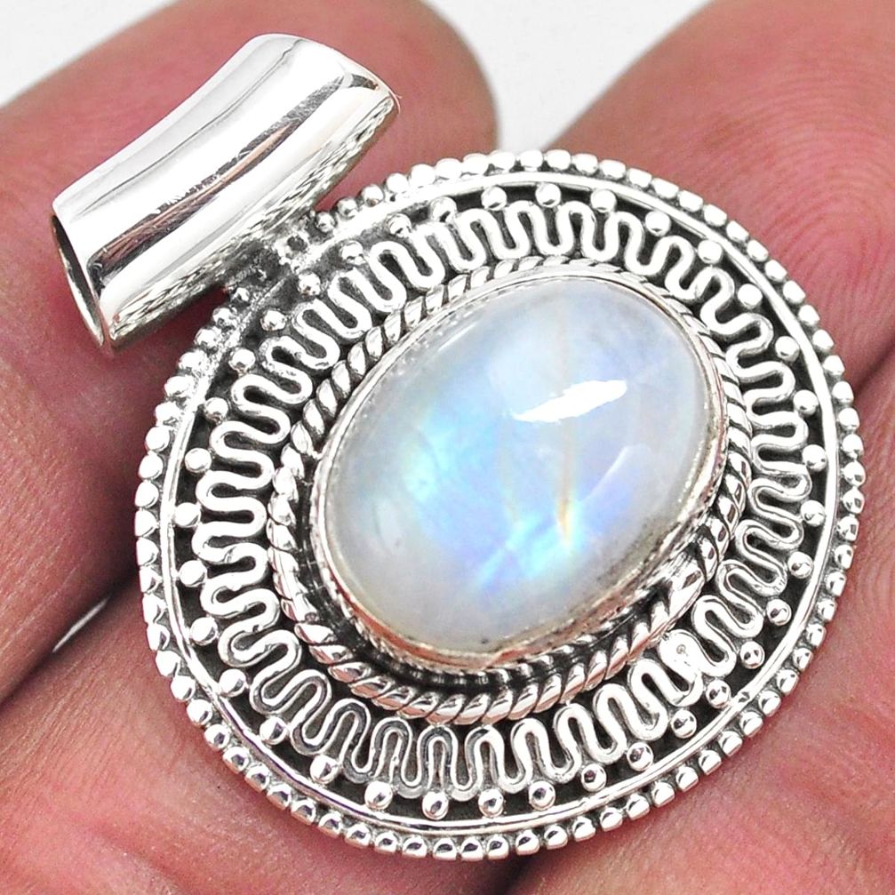 8.96cts natural rainbow moonstone 925 sterling silver pendant jewelry p86637