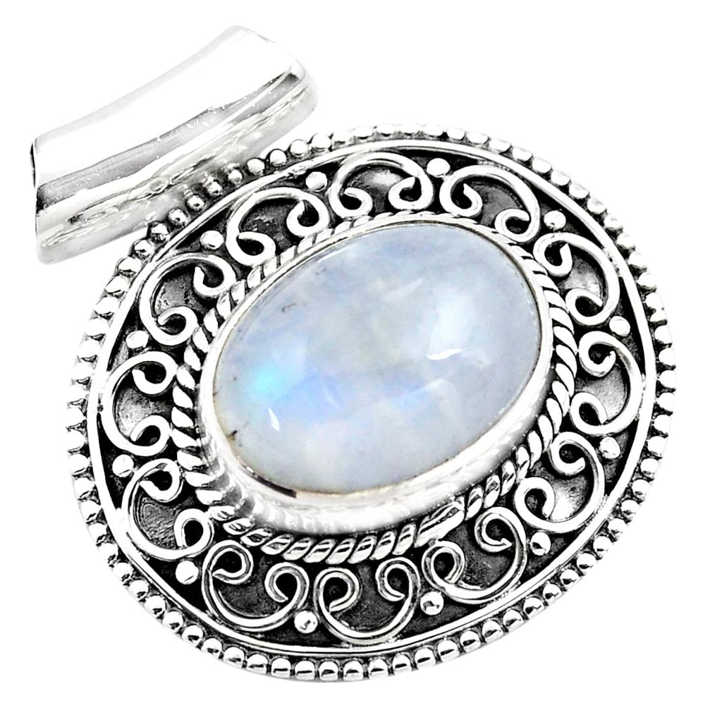 8.71cts natural rainbow moonstone 925 sterling silver pendant jewelry p86659