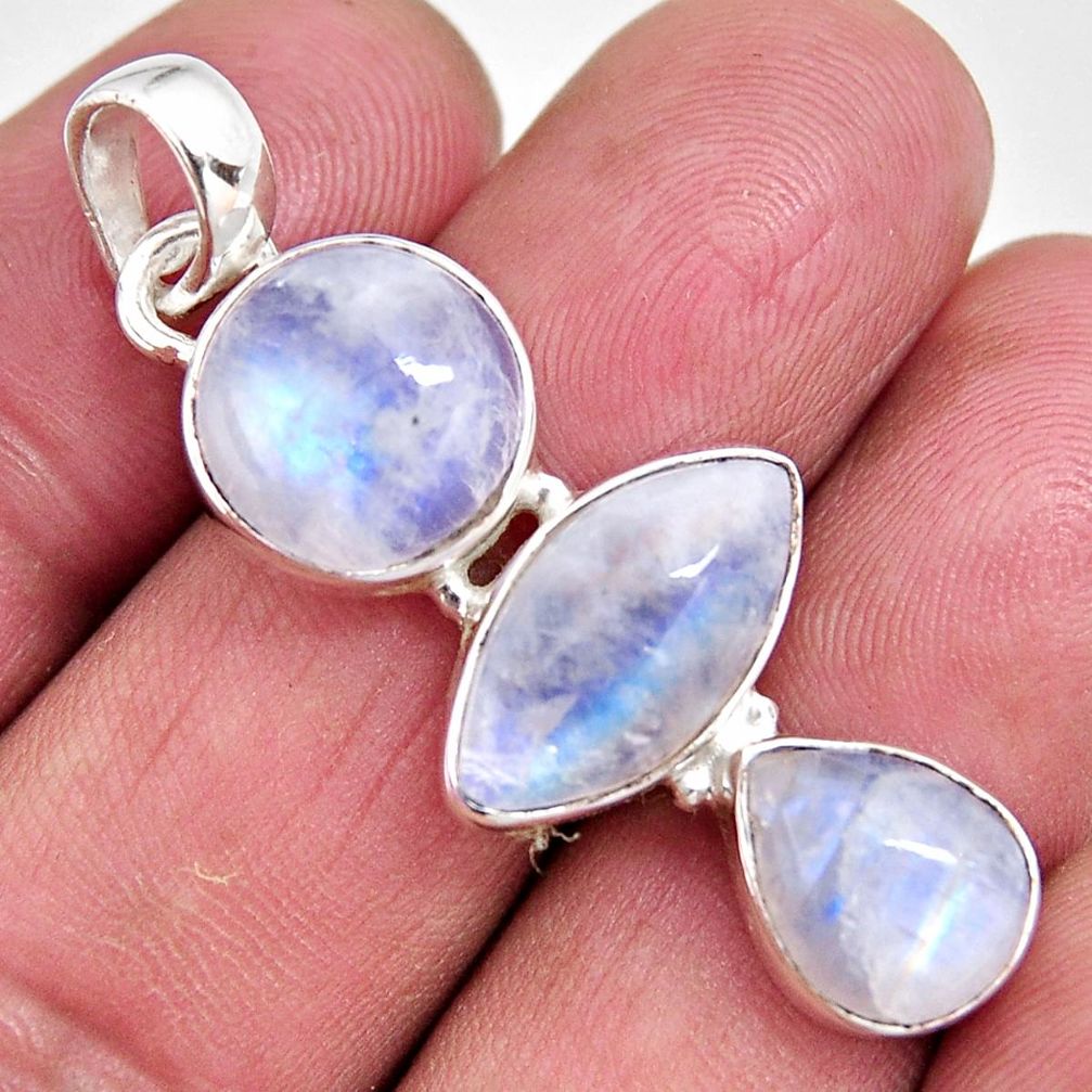 14.09cts natural rainbow moonstone 925 sterling silver pendant jewelry p92213