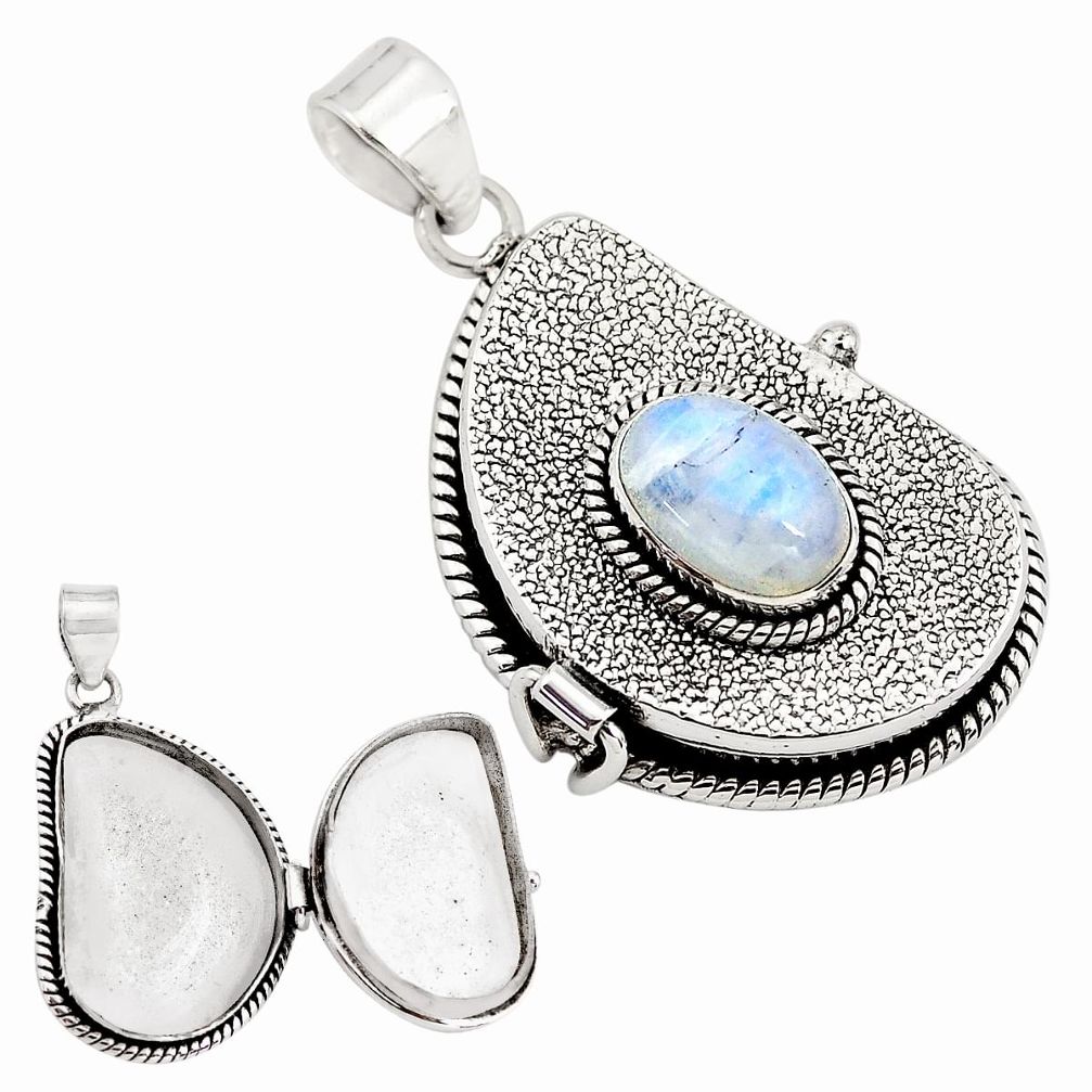 4.44cts natural rainbow moonstone 925 sterling silver poison box pendant p79839