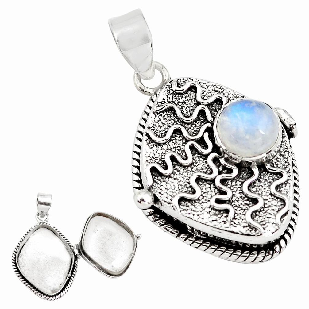 4.79cts natural rainbow moonstone 925 sterling silver poison box pendant p79855