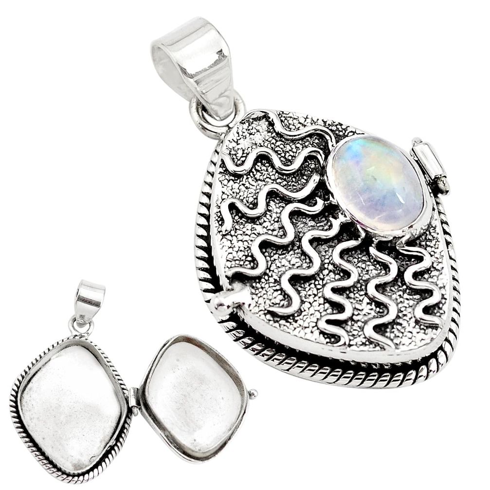 4.86cts natural rainbow moonstone 925 sterling silver poison box pendant p79858