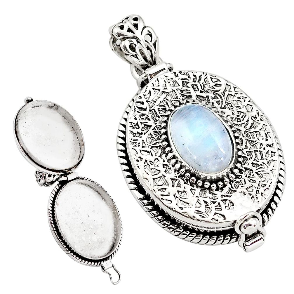 4.59cts natural rainbow moonstone 925 sterling silver poison box pendant p79861