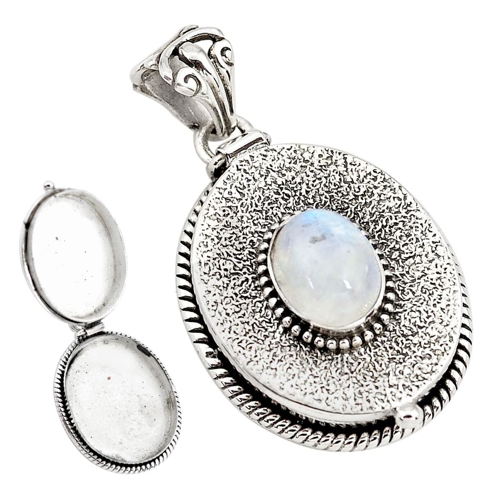 4.59cts natural rainbow moonstone 925 sterling silver poison box pendant p79910