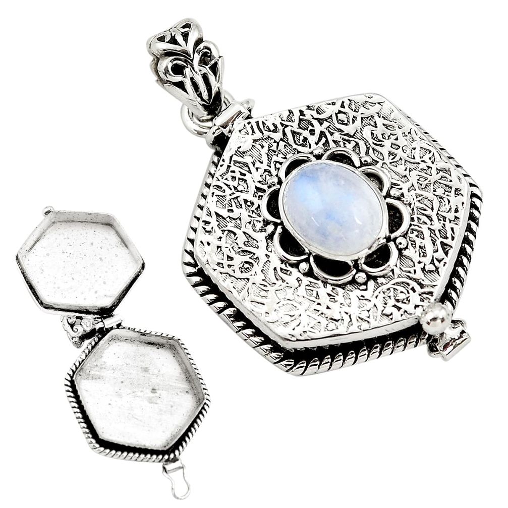 4.68cts natural rainbow moonstone 925 sterling silver poison box pendant p79939