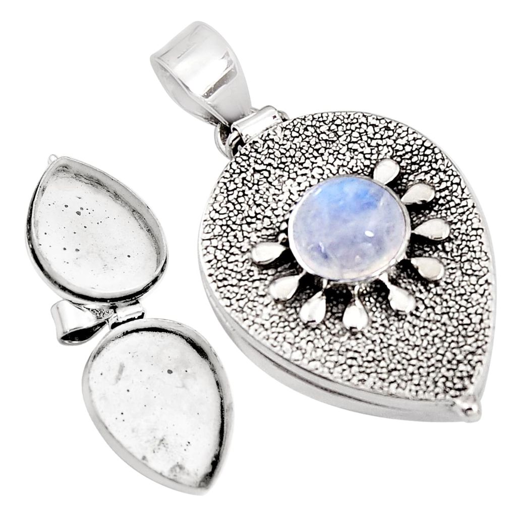 4.51cts natural rainbow moonstone 925 sterling silver poison box pendant p92871