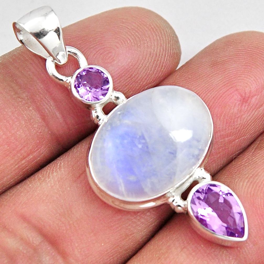 17.22cts natural rainbow moonstone amethyst 925 sterling silver pendant p90392
