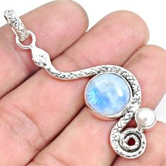 6.83cts natural rainbow moonstone pearl 925 sterling silver snake pendant p49218