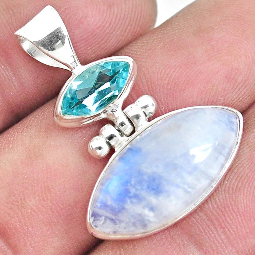 13.15cts natural rainbow moonstone topaz 925 sterling silver pendant p33654