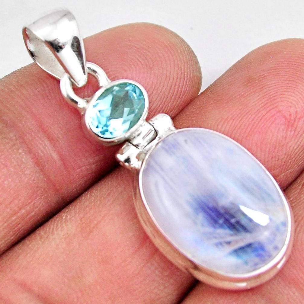 13.27cts natural rainbow moonstone topaz 925 sterling silver pendant p90410