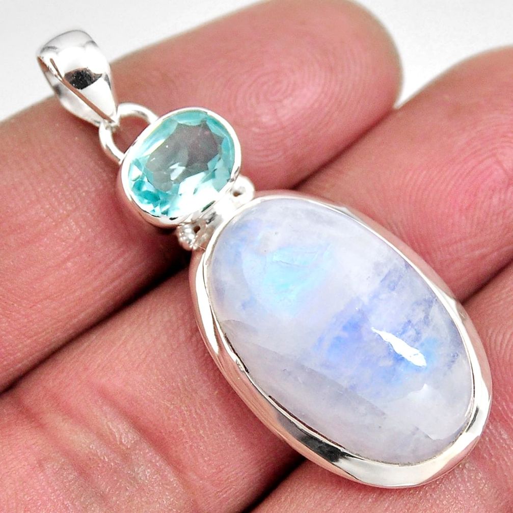 21.65cts natural rainbow moonstone topaz 925 sterling silver pendant p92466