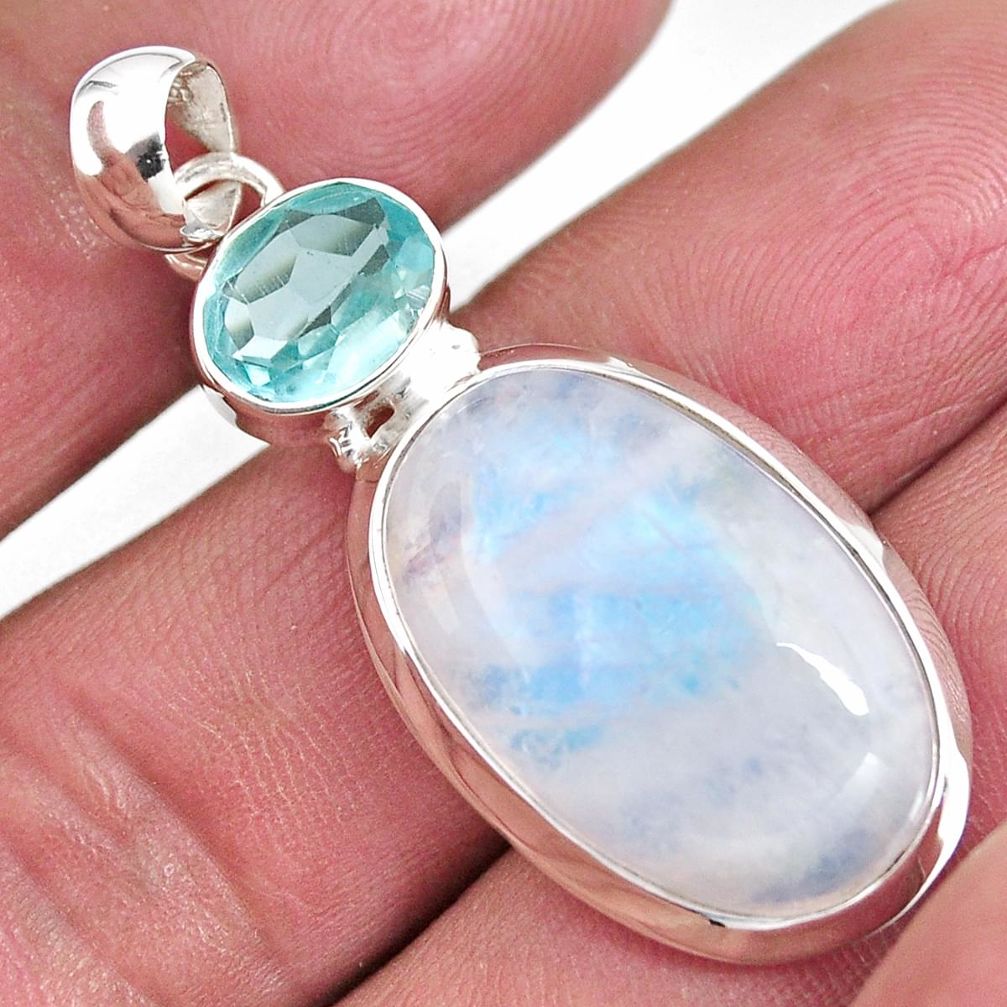 21.30cts natural rainbow moonstone topaz 925 sterling silver pendant p92471