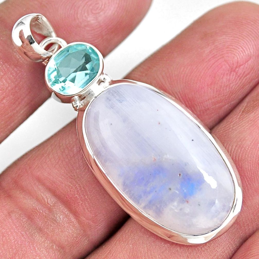 23.95cts natural rainbow moonstone topaz 925 sterling silver pendant p92473