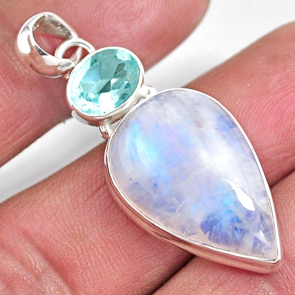 21.30cts natural rainbow moonstone topaz 925 sterling silver pendant p92474