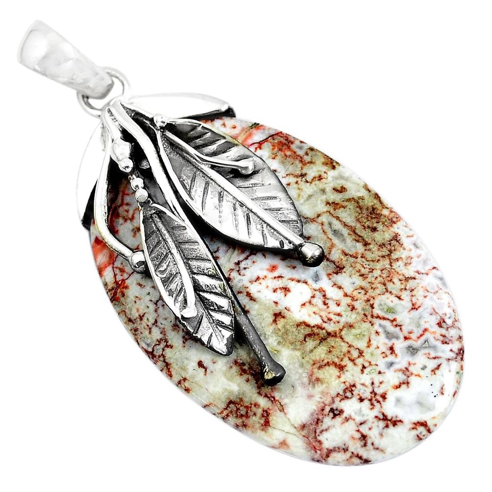 28.88cts natural red cinnabar spanish 925 silver deltoid leaf pendant d31233