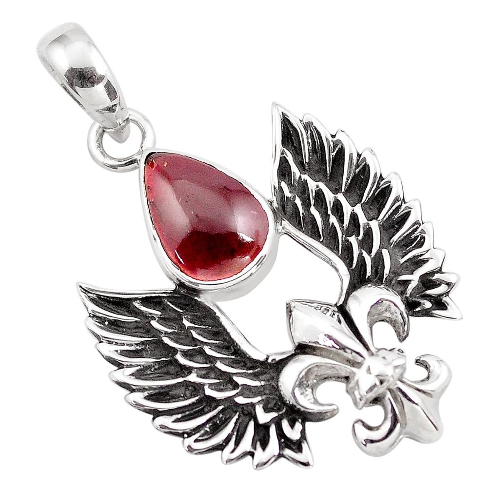 5.24cts natural red garnet 925 sterling silver feather charm pendant p86855