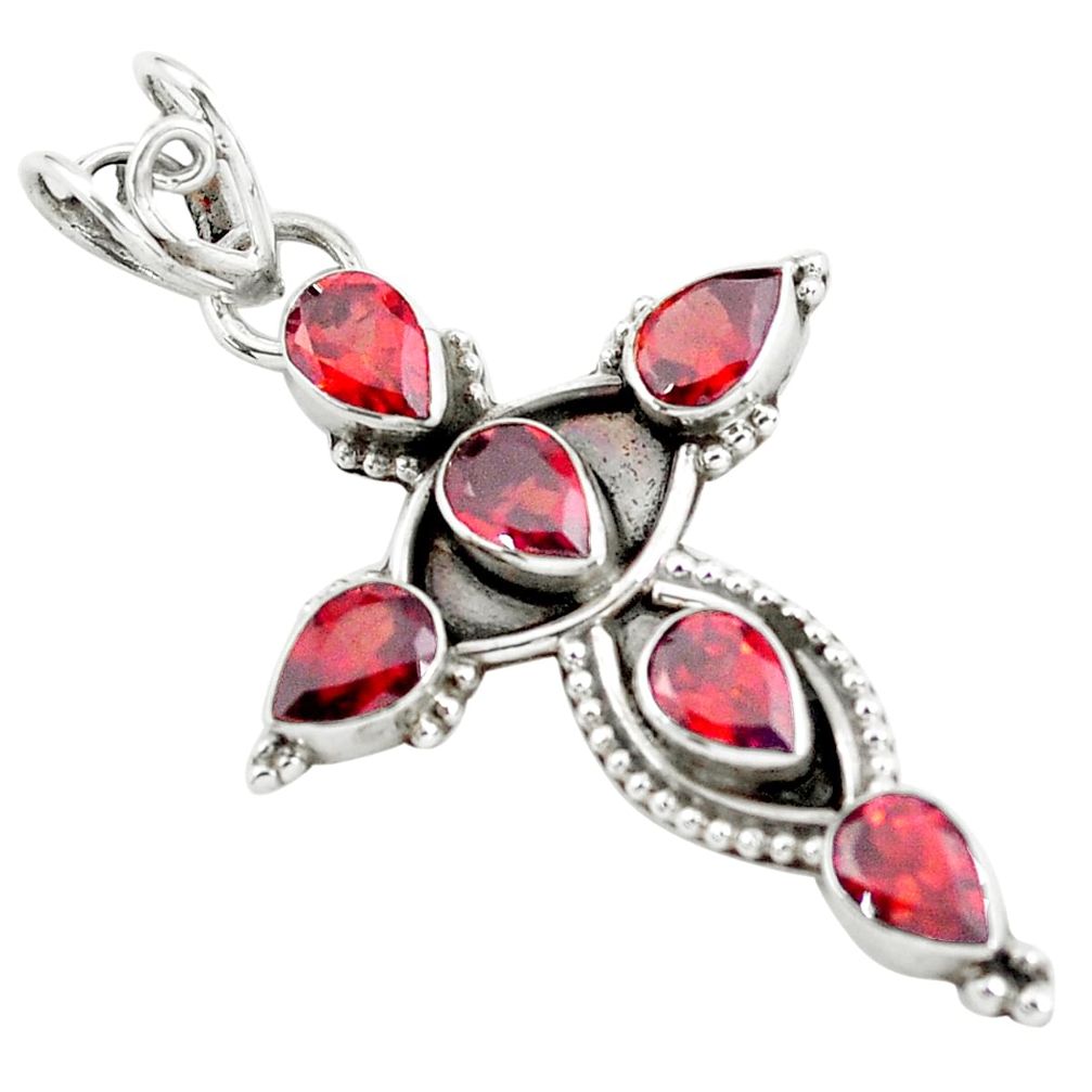 6.22cts natural red garnet 925 sterling silver holy cross pendant jewelry p59881