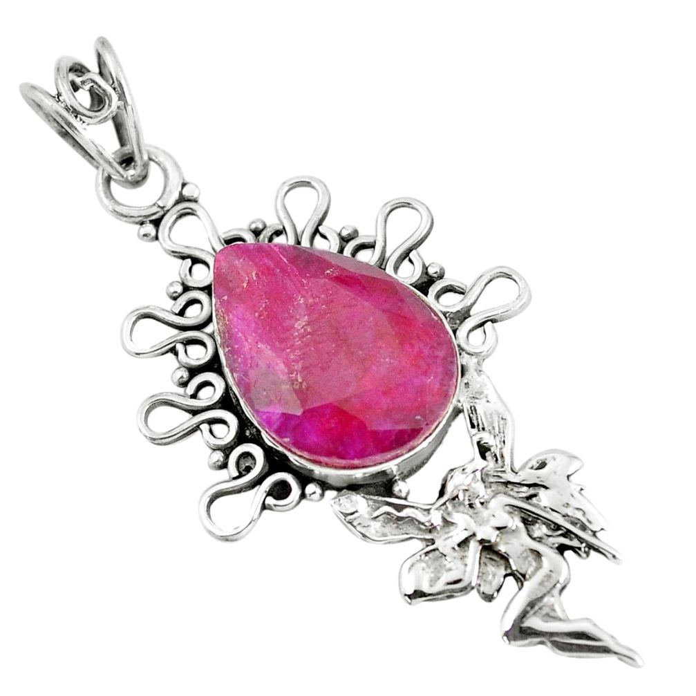 14.72cts natural red ruby 925 sterling silver angel wings fairy pendant p59701