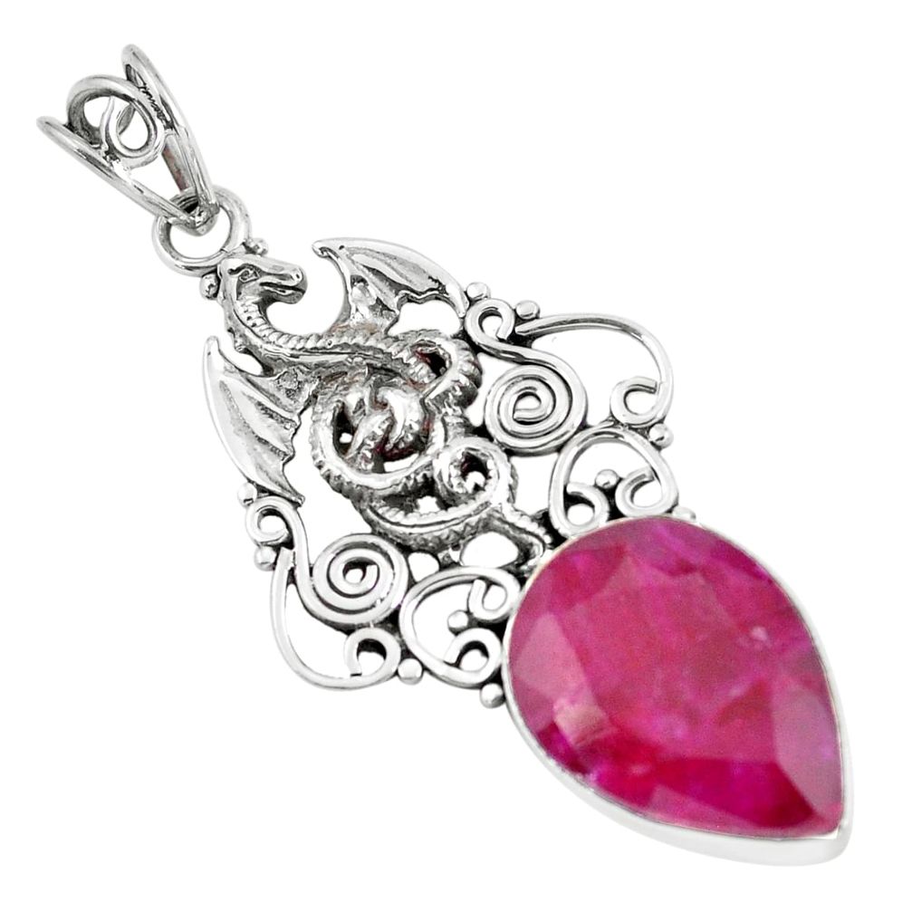 14.21cts natural red ruby 925 sterling silver dragon pendant jewelry p59792