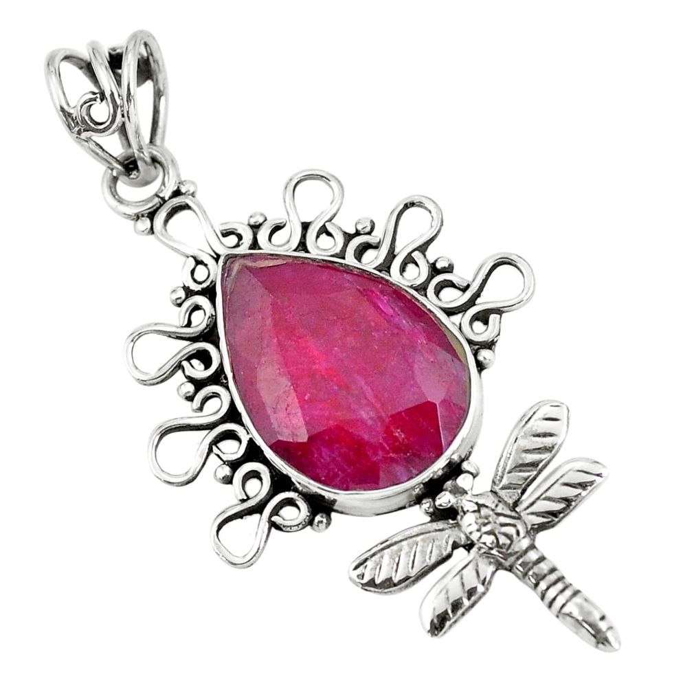 13.66cts natural red ruby 925 sterling silver dragonfly pendant jewelry p59725