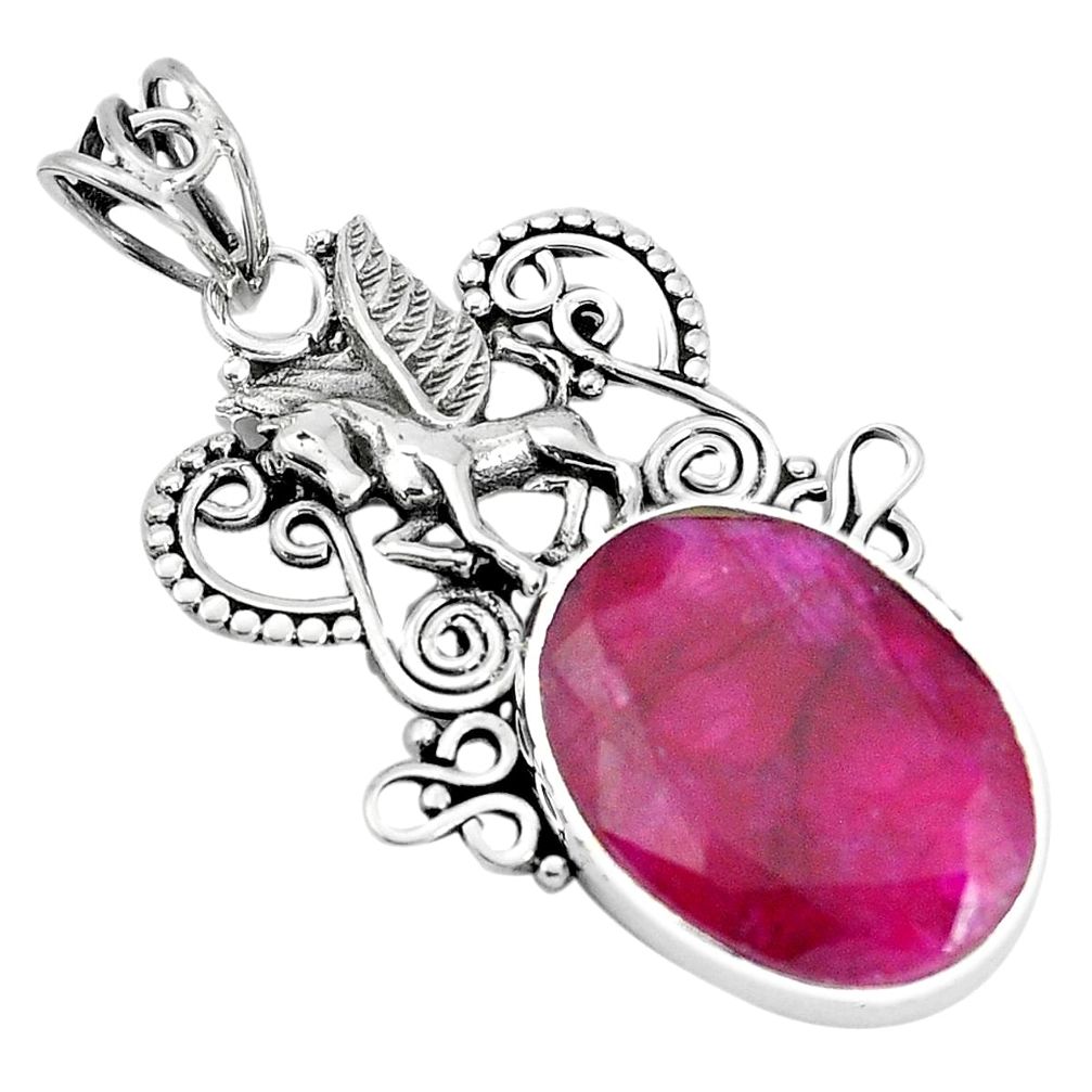 12.71cts natural red ruby 925 sterling silver unicorn pendant jewelry p59794