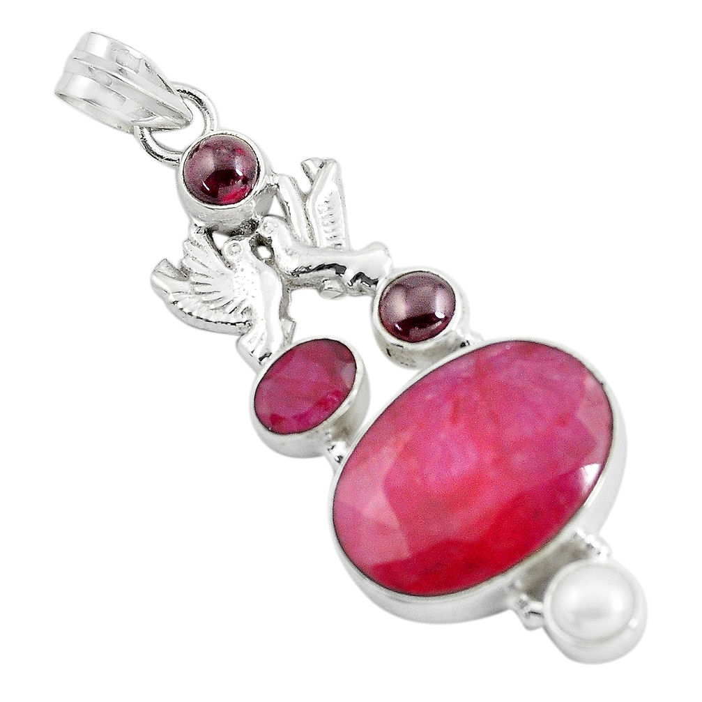 19.86cts natural red ruby garnet 925 sterling silver love birds pendant d31843