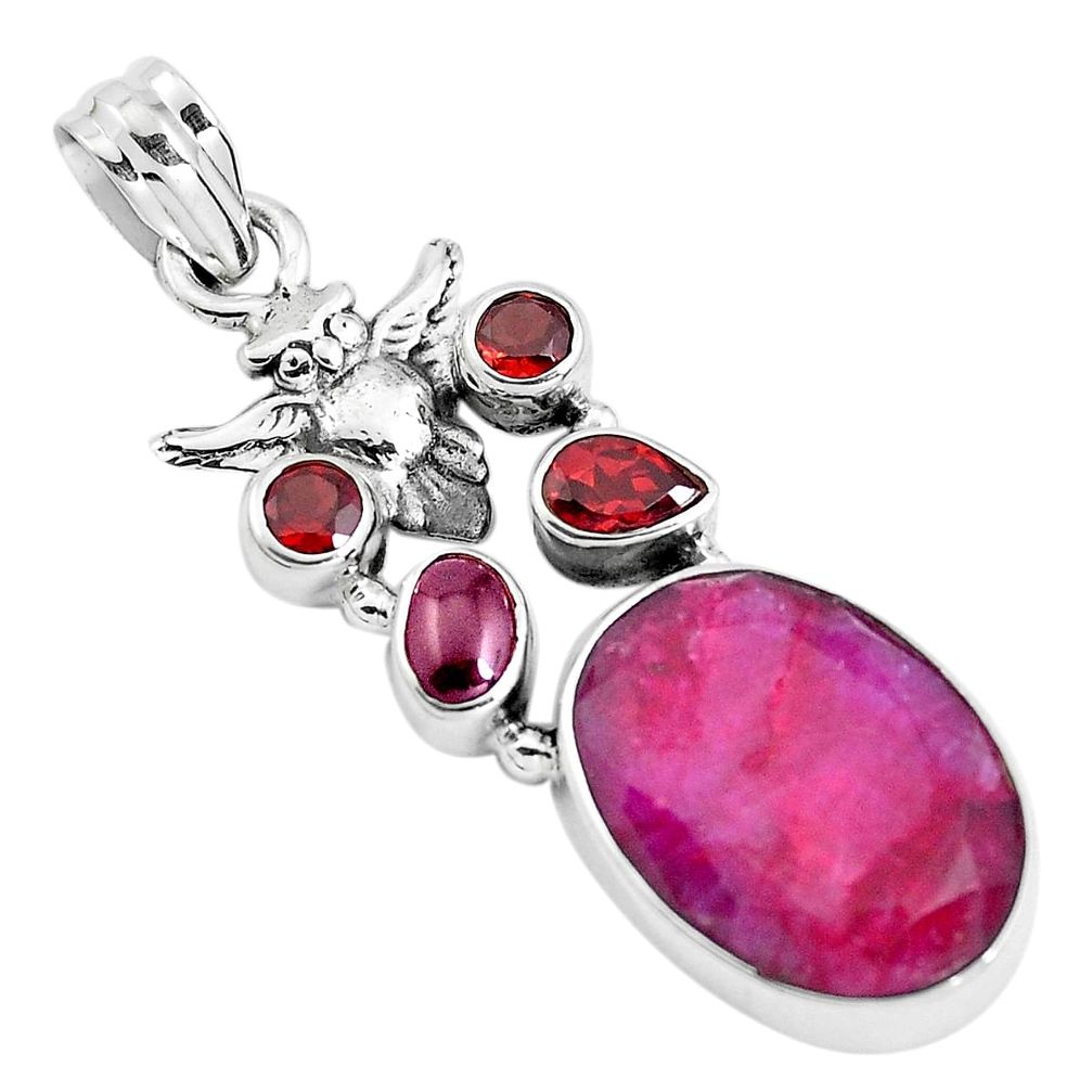 16.92cts natural red ruby garnet 925 sterling silver owl pendant jewelry p38963