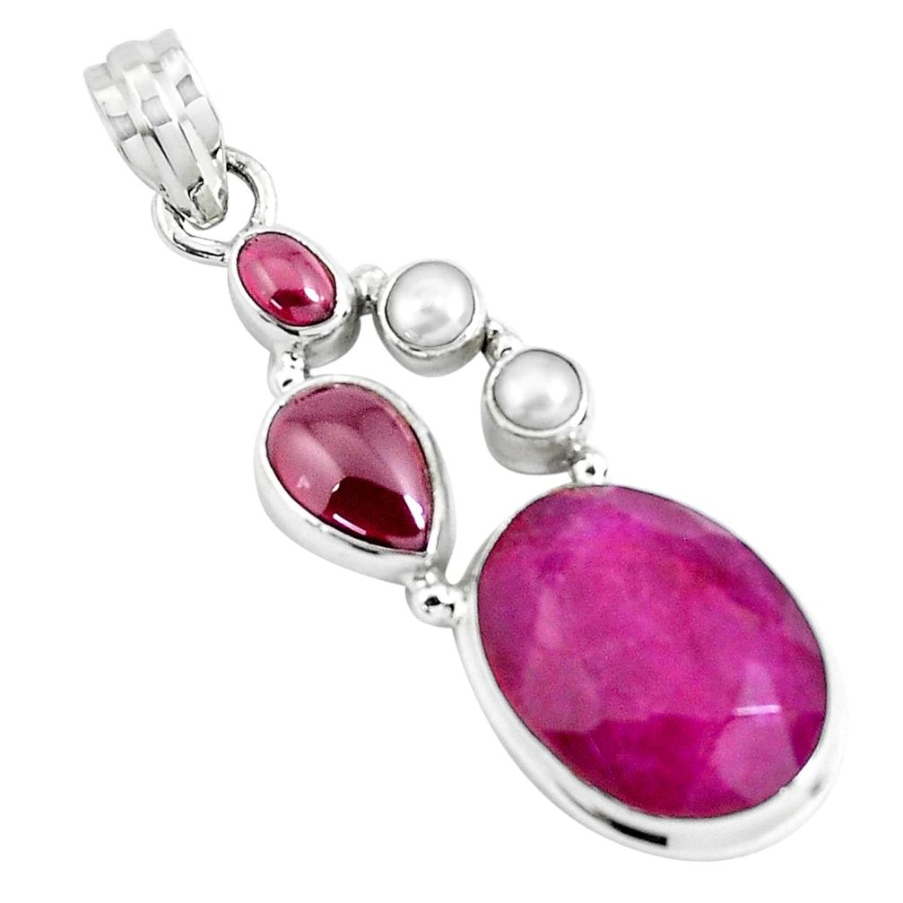 18.15cts natural red ruby garnet 925 sterling silver pendant jewelry p49393