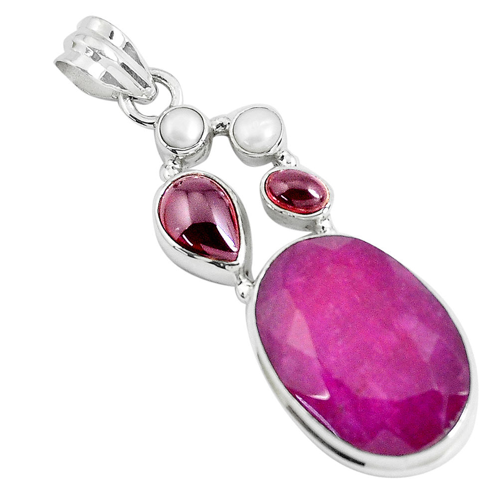 23.68cts natural red ruby garnet 925 sterling silver pendant jewelry p49399