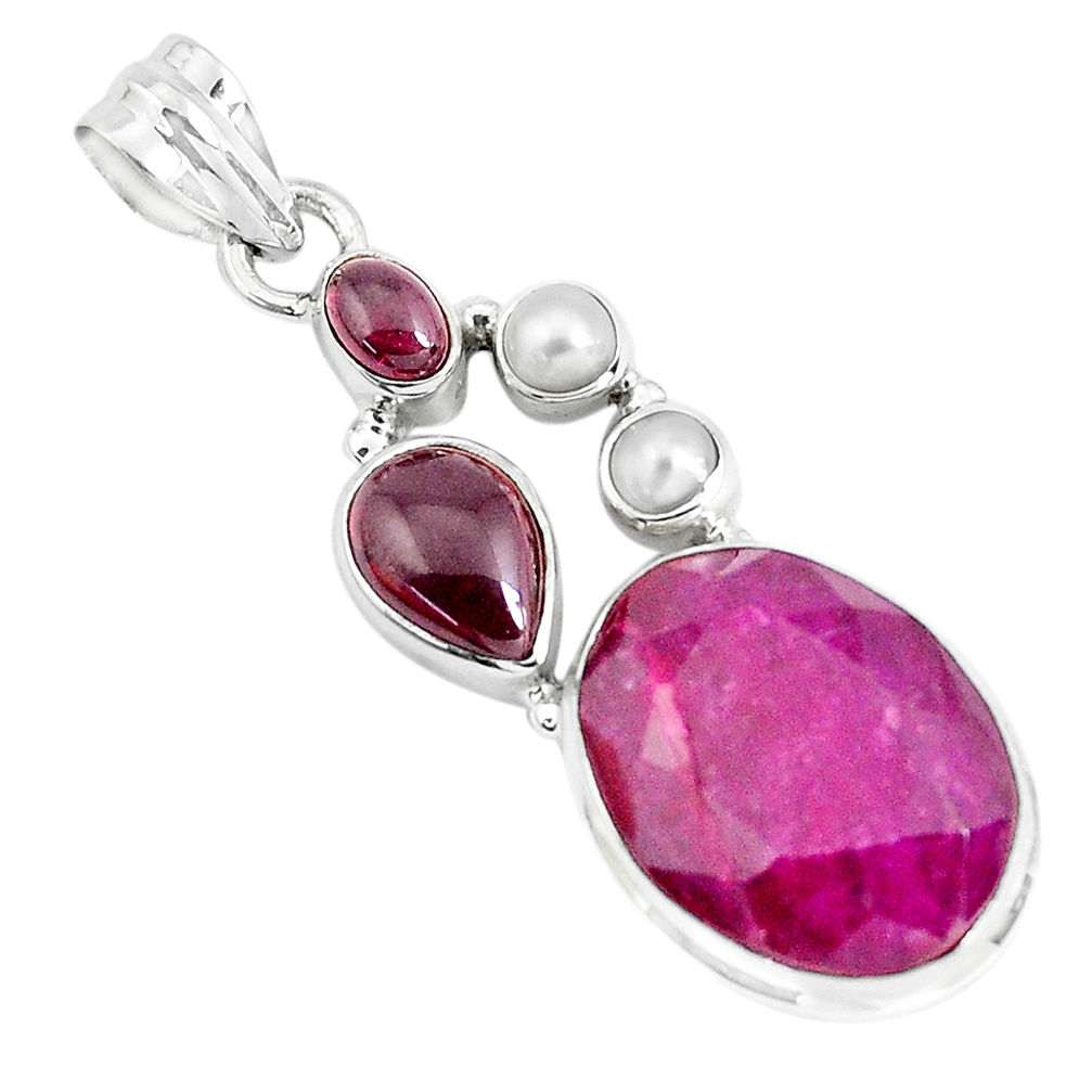 17.36cts natural red ruby garnet 925 sterling silver pendant jewelry p49401