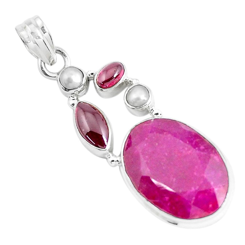 16.92cts natural red ruby garnet 925 sterling silver pendant jewelry p49405