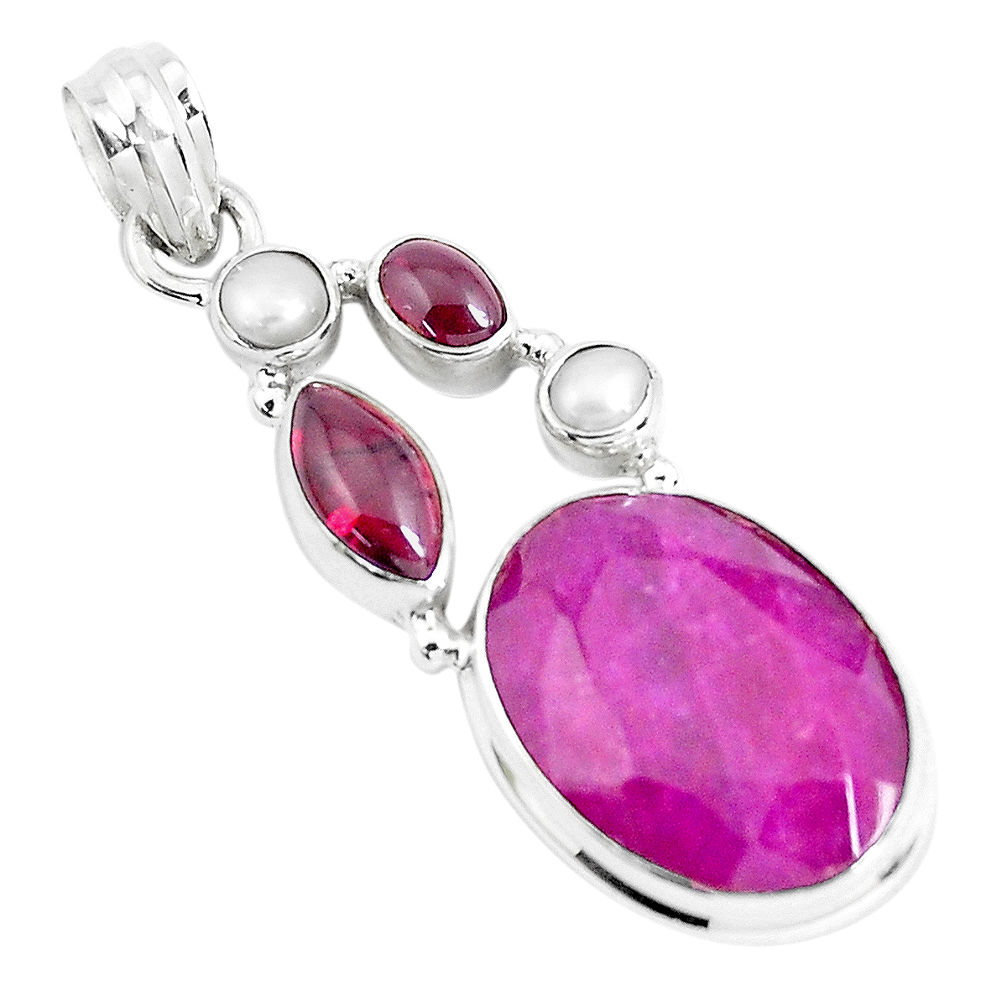 16.46cts natural red ruby garnet 925 sterling silver pendant jewelry p49410