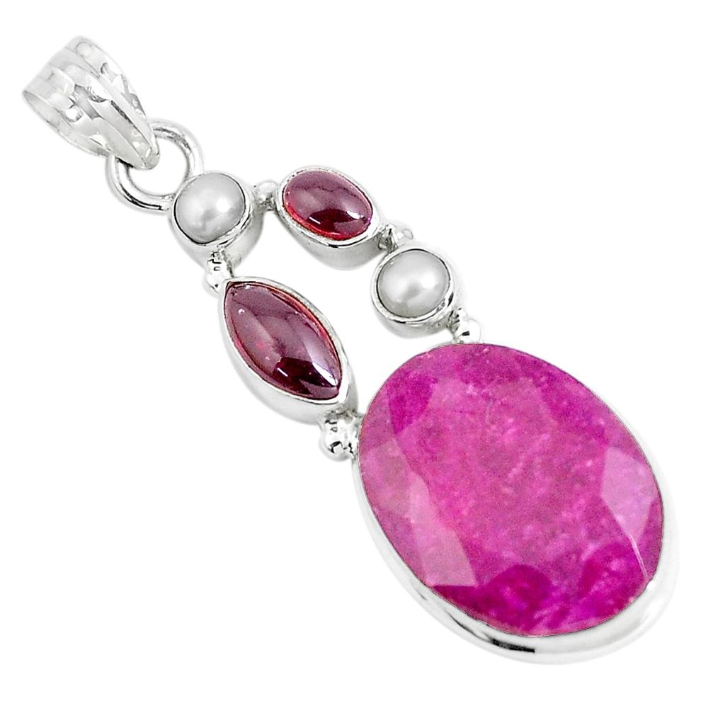 15.97cts natural red ruby garnet 925 sterling silver pendant jewelry p49411
