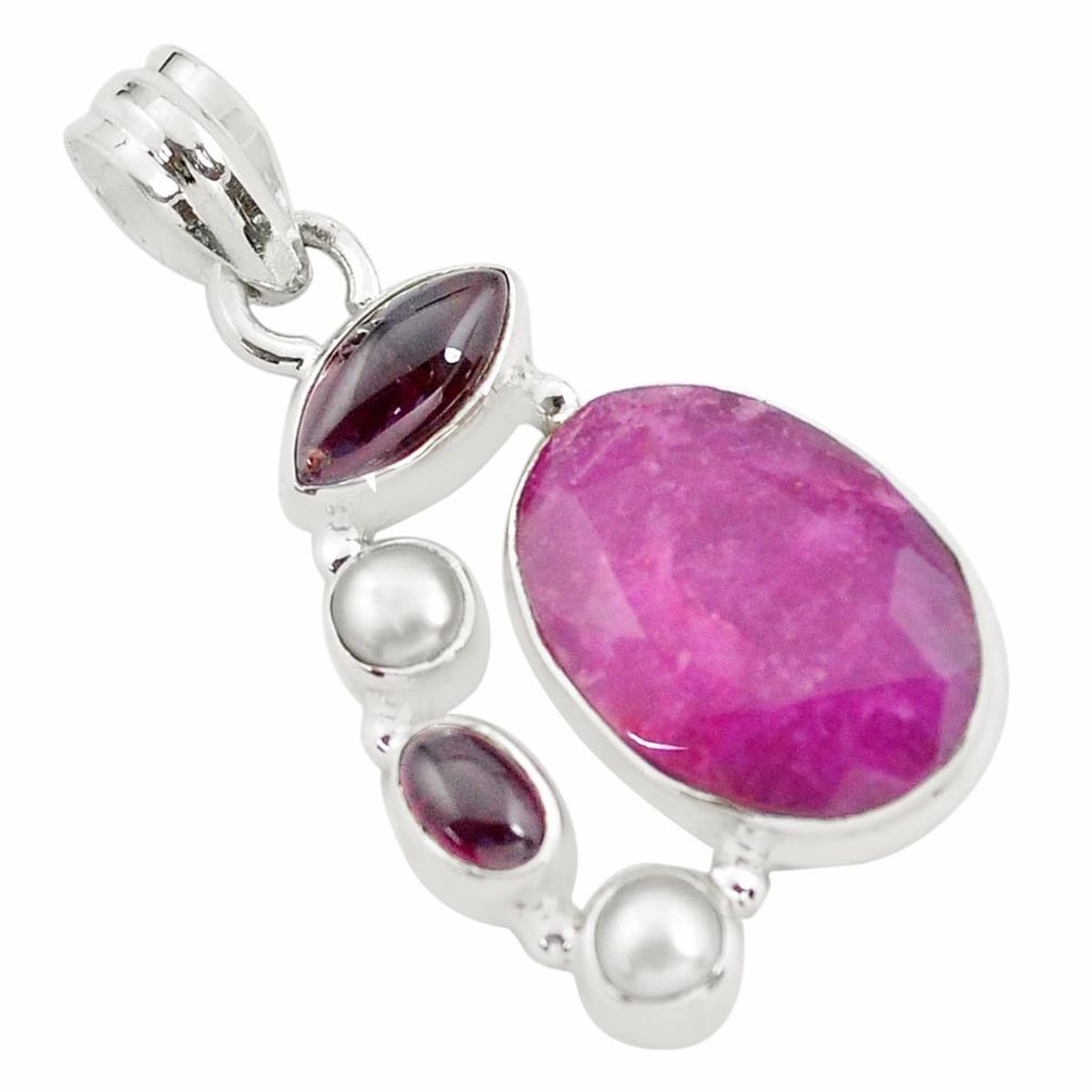 15.47cts natural red ruby garnet 925 sterling silver pendant jewelry p59143